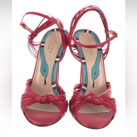 RARE Gucci Allie Pink/Red Leather Strappy Heels 37.5 - Picture 3 of 5